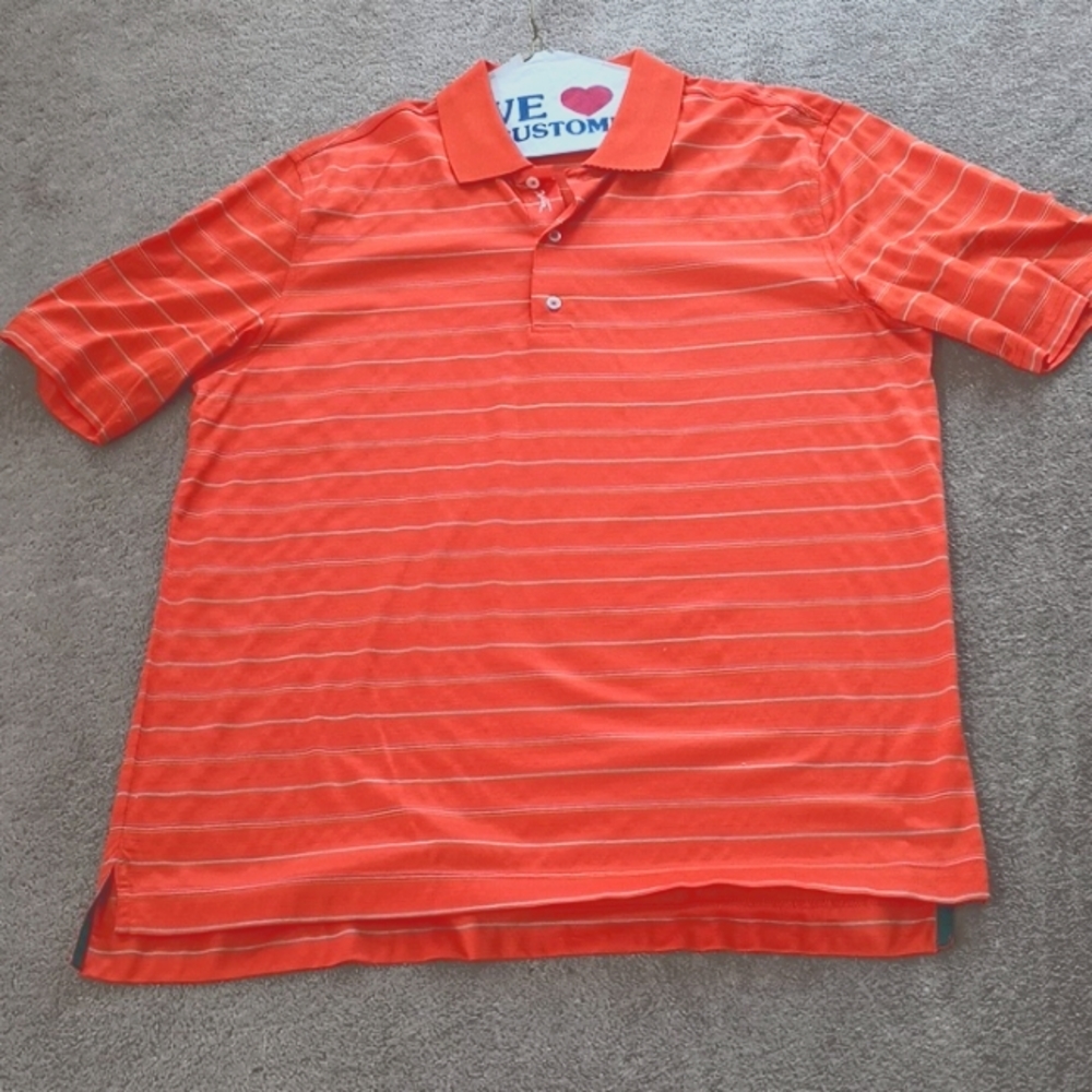 Bobby Jones Orange Polo Shirt With very fine stripes of blue/white/green.